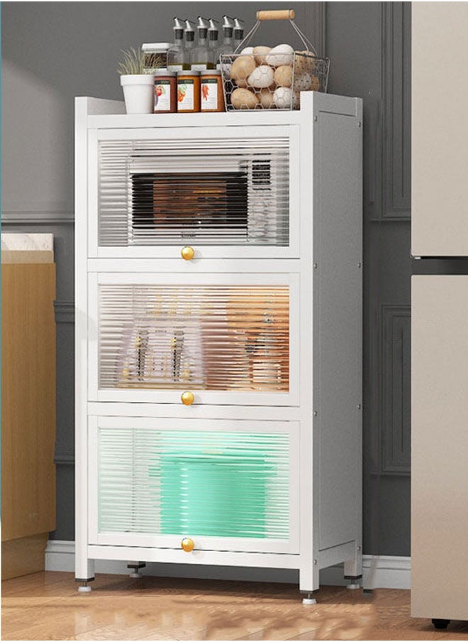 Golden - Kitchen Storage Shelves,Bread Rack Coffee Station Microwaves Rack Storage Rack,4 Tier Kitchen Organizer Shelf Dustproof Storage Cabinet with Clear Doors and Hooks for Living Room Bedroom - Image 1
