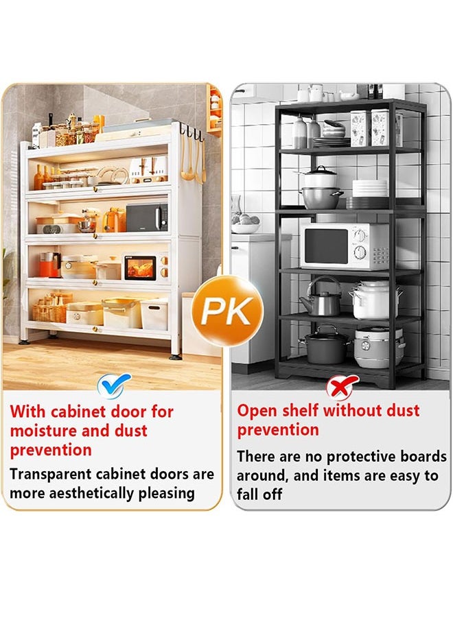 Golden - Kitchen Storage Shelves,Bread Rack Coffee Station Microwaves Rack Storage Rack,4 Tier Kitchen Organizer Shelf Dustproof Storage Cabinet with Clear Doors and Hooks for Living Room Bedroom - Image 1