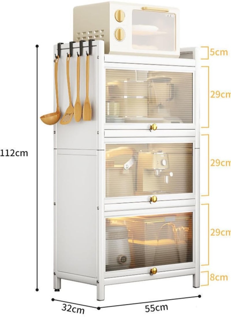 Golden - Kitchen Storage Shelves,Bread Rack Coffee Station Microwaves Rack Storage Rack,4 Tier Kitchen Organizer Shelf Dustproof Storage Cabinet with Clear Doors and Hooks for Living Room Bedroom - Image 1