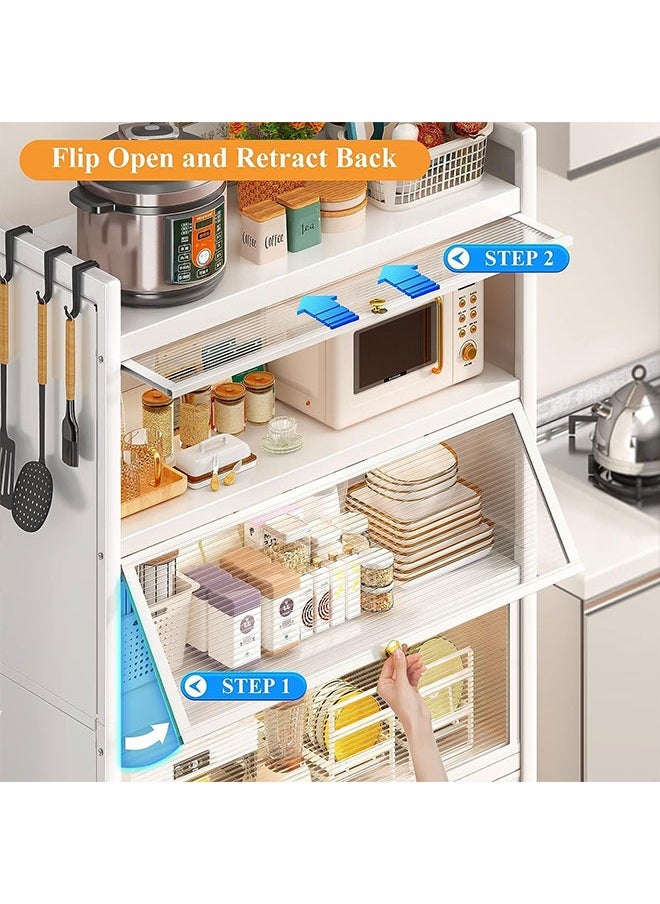 Golden - Kitchen Storage Shelves,Bread Rack Coffee Station Microwaves Rack Storage Rack,4 Tier Kitchen Organizer Shelf Dustproof Storage Cabinet with Clear Doors and Hooks for Living Room Bedroom - Image 1