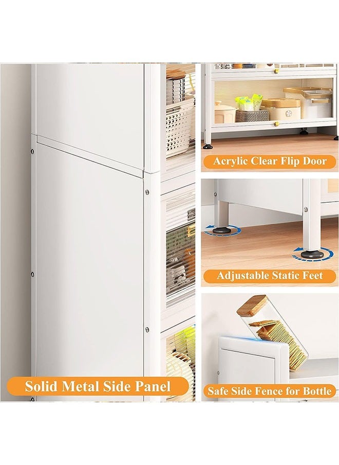 Golden - Kitchen Storage Shelves,Bread Rack Coffee Station Microwaves Rack Storage Rack,4 Tier Kitchen Organizer Shelf Dustproof Storage Cabinet with Clear Doors and Hooks for Living Room Bedroom - Image 1