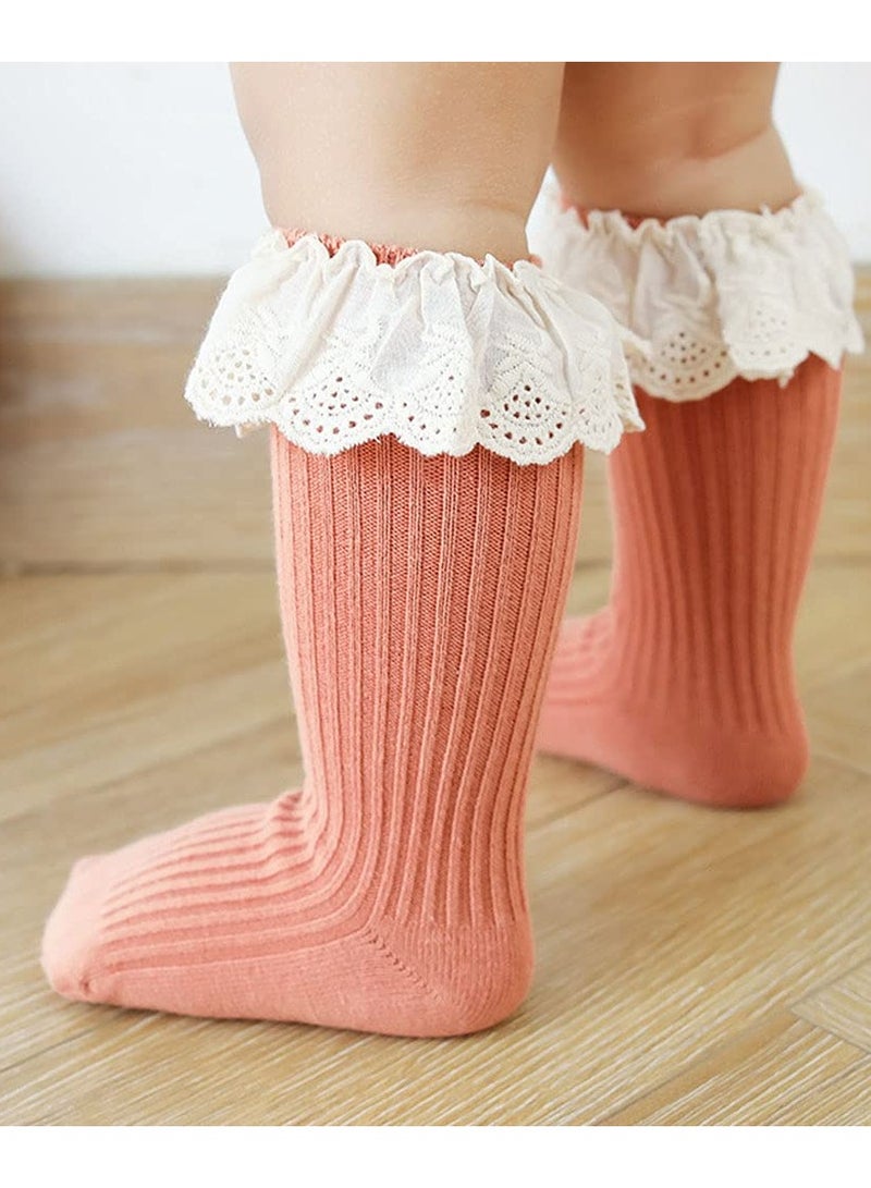 Toddler Girls Knee High Socks 4 Pack Cotton with Ruffles for 1-3 Years Multicolor Princess Design  - Image 2