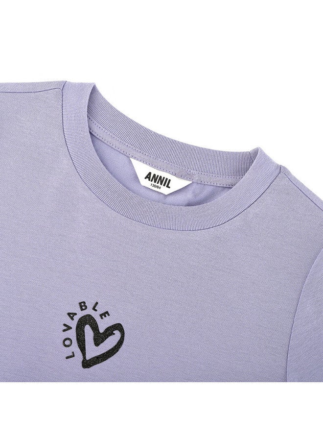 Annil Girls' Long-sleeve Dress, Spring New Style, Cloud Purple, Size 140 - Image 3