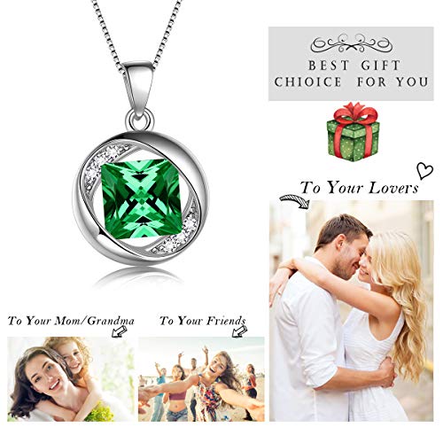 Aurora Tears May Birthstone Pendant Necklace Women 925 Sterling Silver Round Birthstones Created Emerald Green Crystal May. Birth Stone Jewelry Birthday Gift DP0029G - Image 5