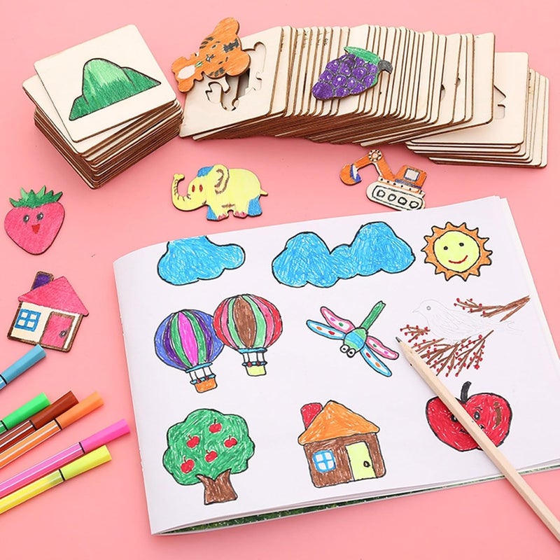 SQUISHCO 20Pcs Stencils for Craft and Art, Wooden Painting Templates for Kids, Drawing Board for Home and Travel,Ideal for DIY Projects and Decorative Art - Image 3