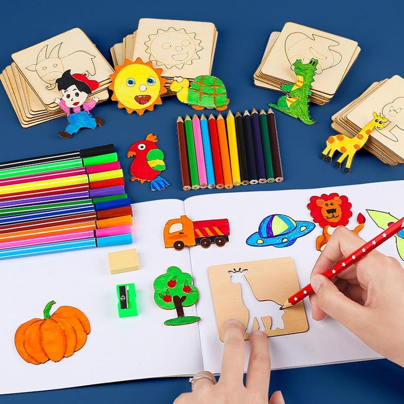 SQUISHCO 20Pcs Stencils for Craft and Art, Wooden Painting Templates for Kids, Drawing Board for Home and Travel,Ideal for DIY Projects and Decorative Art - Image 2