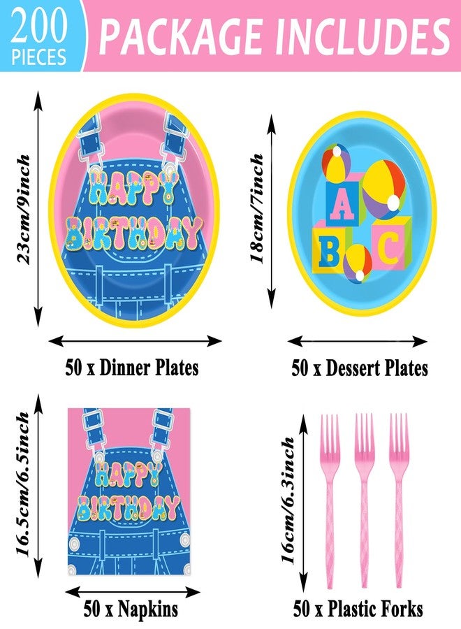 ojustbeok 200 Pcs Girls Party Decorations Cartoon Teacher Plates and Napkins Happy Birthday Tableware Set Decor Supplies for Birthday Baby Shower Girl Cartoon Party Favors for 50 Guests - Image 2