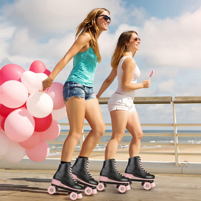 jessie Roller Skates for Girl and Women, PU Leather Flash Kids Roller Skates, Classic Adjustable Four-Wheel Beginner Girl Skates Roller Skates Girls Ages 8-12 for Indoor Outdoor (Flash Wheel 38) - Image 4