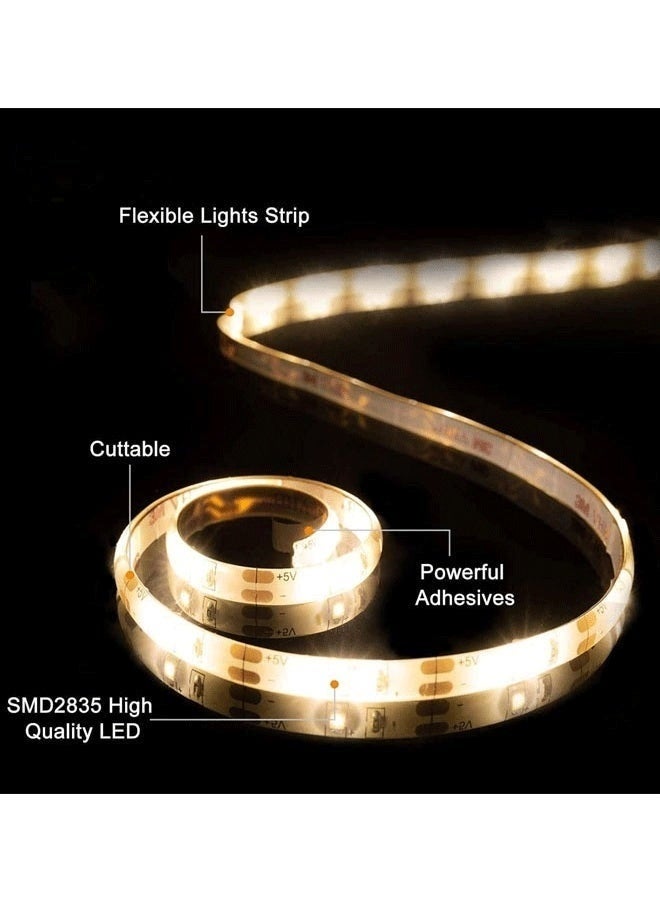 شريط إضاءة LED بمنفذ USB COB باللون الأبيض الدافئ مع إضاءة خلفية للتلفاز، 5 فولت و5 أمتار، مجموعة شريط إضاءة LED، شريط إضاءة LED فائق السطوع، إضاءة مرنة تحت الخزانة تعمل بمنفذ USB لغرفة النوم والمطبخ وديكور مرآة الزينة المنزلية وخزانة غرفة النوم وديكور القارب - Image 5