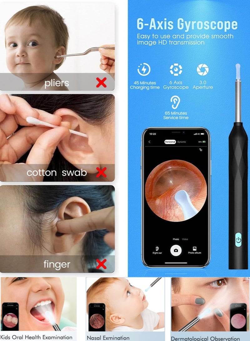 Sahramart Ear Wax Removal, Wireless Visible Ear Cleaner with Camera with 7 Soft Silicone Ear Scoops, with 7 Pcs Ear Pick Set,Wireless Ear Endoscope with LED Light for iPhone, iPad, Android Phones (Black) - Image 4