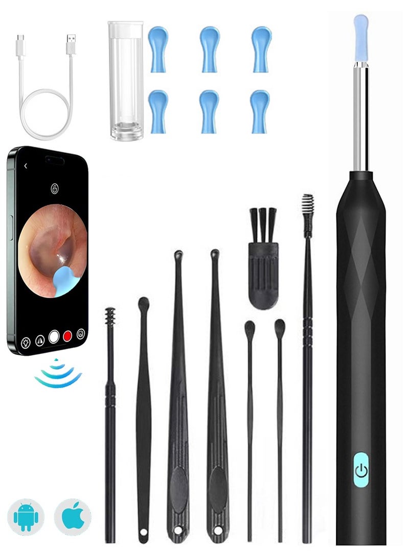 Sahramart Ear Wax Removal, Wireless Visible Ear Cleaner with Camera with 7 Soft Silicone Ear Scoops, with 7 Pcs Ear Pick Set,Wireless Ear Endoscope with LED Light for iPhone, iPad, Android Phones (Black) - Image 1