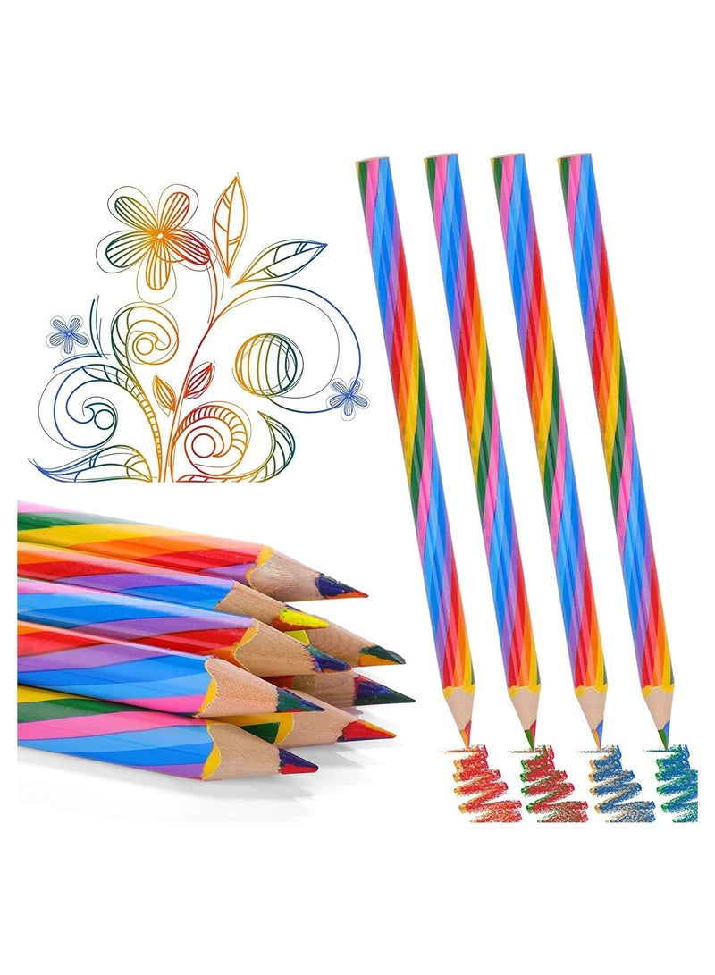 SYOSI Rainbow Colored Pencils, 12 Pcs 4 Color in 1 Core Pencils, Pre-sharpened Wooden Colors Pencil for Coloring Book, Drawing and Sketching, Triangular Colored Pencils Set for Kids Drawing Pencil - Image 1