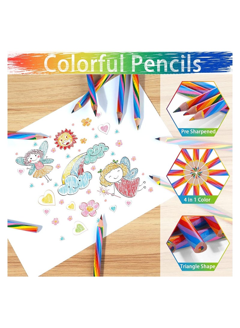 SYOSI Rainbow Colored Pencils, 12 Pcs 4 Color in 1 Core Pencils, Pre-sharpened Wooden Colors Pencil for Coloring Book, Drawing and Sketching, Triangular Colored Pencils Set for Kids Drawing Pencil - Image 4