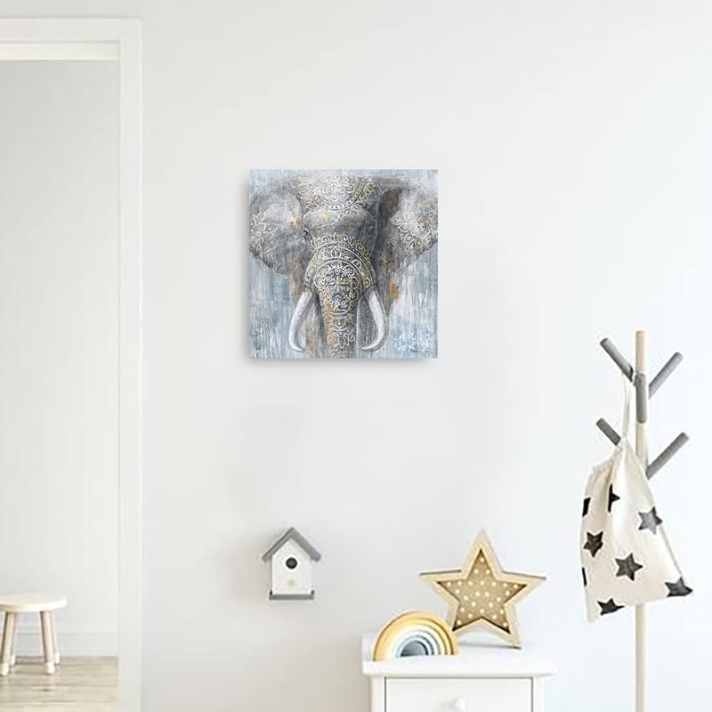 Yidepot Yidepot Grey Blue Elephant Wall Decor - Wild Animals Canvas Elephants Print for Bedroom Framed Ready to hang 12x12inch  - Image 2