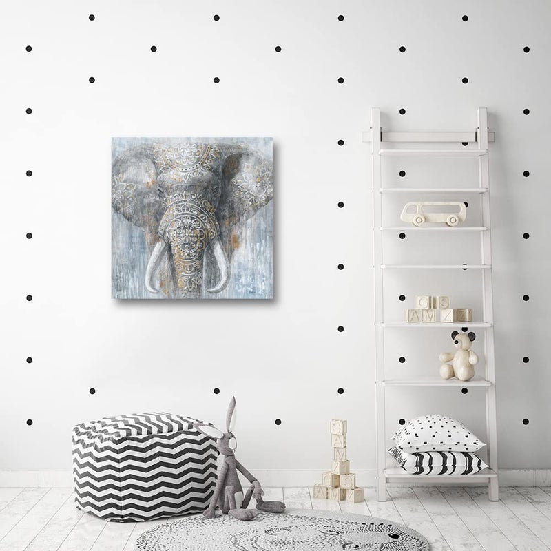 Yidepot Yidepot Grey Blue Elephant Wall Decor - Wild Animals Canvas Elephants Print for Bedroom Framed Ready to hang 12x12inch  - Image 3