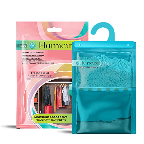 Humicure Moisture Absorber Dehumidifier Hanging Bags with 1 Litre Absorption Capacity for Wardrobe, Bathroom, Kitchen and Bedroom; Prevents Mould & Fungus (Pack of 1, 400gram, Rose & Lavender) - Image 1