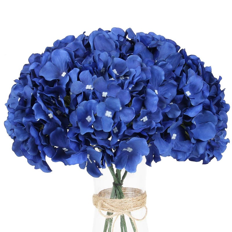 Exoment Silk Hydrangea Heads with StemsRoyal Blue Artificial Flower Heads DIY Wedding Centerpiece Home Party Baby Shower Decor 10 Royal Blue