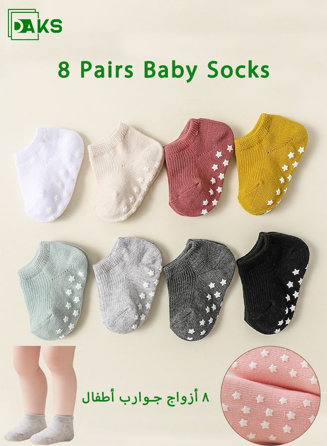 داكس 8 زوجًا من جوارب الأطفال القطنية – جوارب مخططة متعددة الألوان غير قابلة للانزلاق للبنات الصغيرات - Image 1