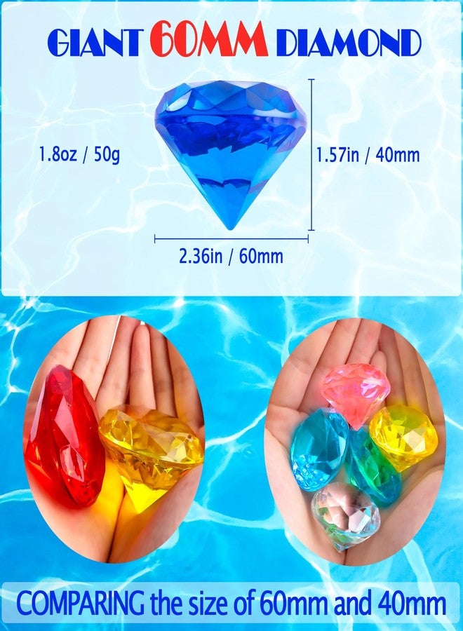 Niceup 60mm Large Diving Gems Pool Toys for Kids 7PCS 2.36in Acrylic Fake Jewel Gemstones Princess Mermaid Dive Party Favors Swimming Toys Red Blue Purple Green Clear Yellow Pink - Image 2