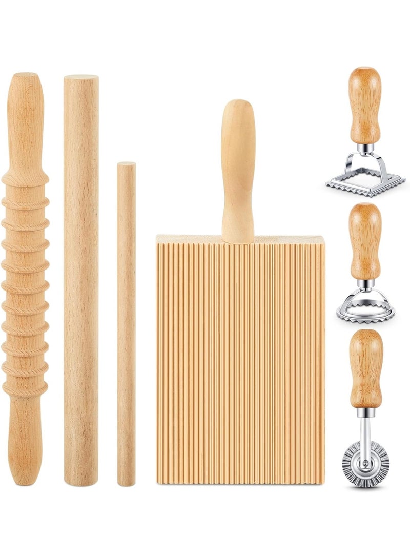 سوفام 7 فطائر أداة صنع المعجنات، لوح الخشب مع طابع رافيولي ودبابيس الدبوس مجموعة هدية مطبخ محلية الصنع للخبز عشاقي (نمط المعجنات) - Image 1
