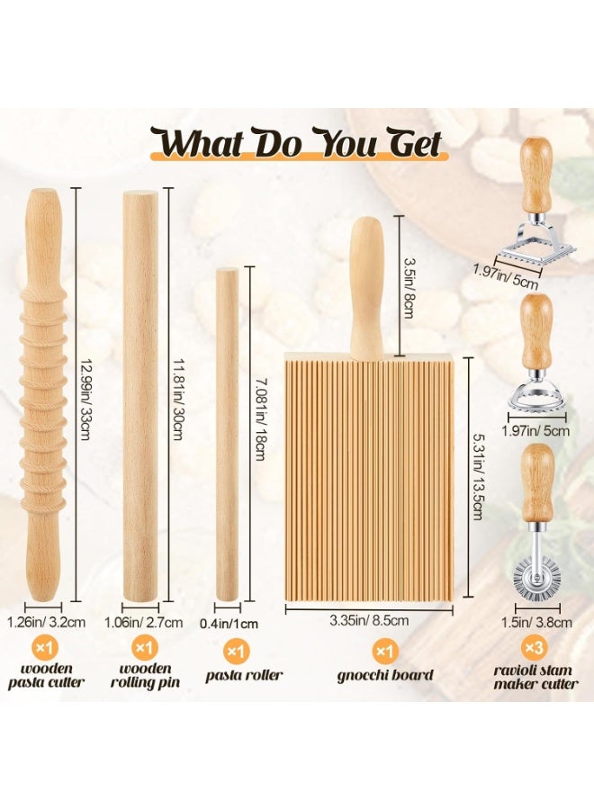 سوفام 7 فطائر أداة صنع المعجنات، لوح الخشب مع طابع رافيولي ودبابيس الدبوس مجموعة هدية مطبخ محلية الصنع للخبز عشاقي (نمط المعجنات) - Image 2