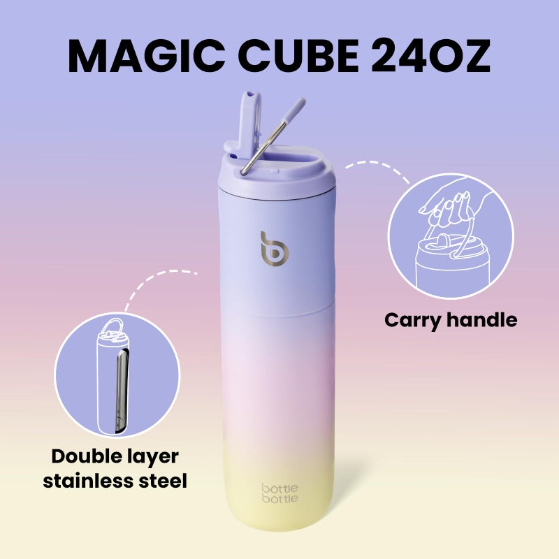 BOTTLE BOTTLE Insulated Water Bottle 24oz with Straw Lid and Handle for Sports Travel Gym Stainless Steel Water Bottles Double-Wall Vacuum Metal Leak Proof BPA-Free (purplepinkyellow) - Image 4