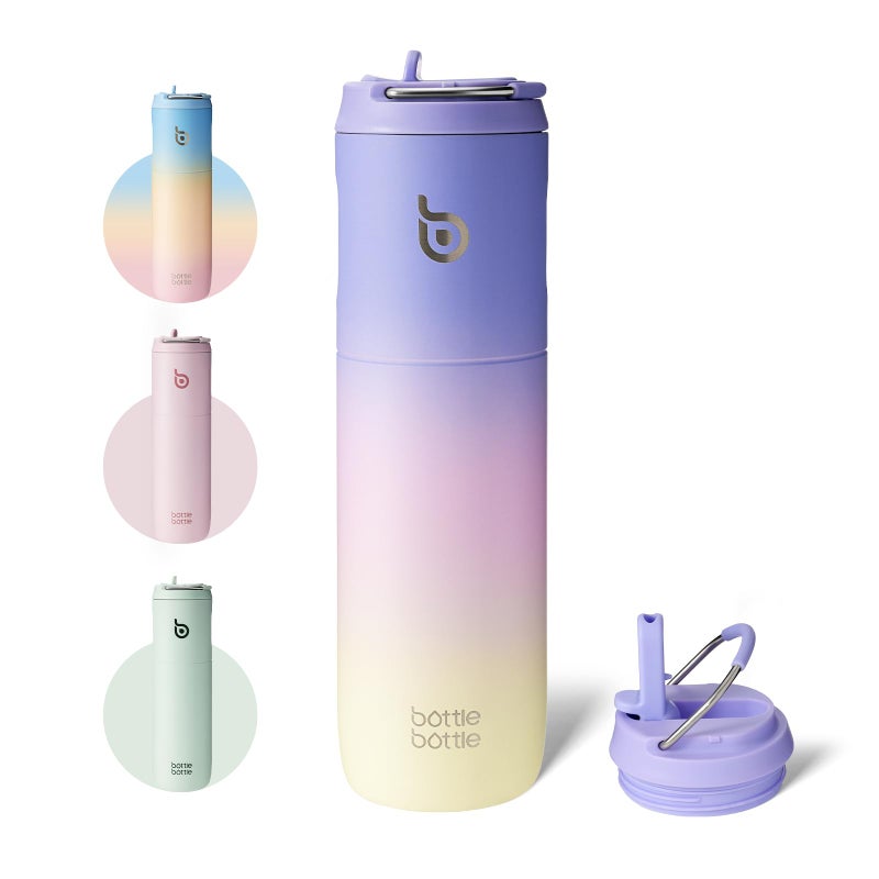 BOTTLE BOTTLE Insulated Water Bottle 24oz with Straw Lid and Handle for Sports Travel Gym Stainless Steel Water Bottles Double-Wall Vacuum Metal Leak Proof BPA-Free (purplepinkyellow) - Image 1