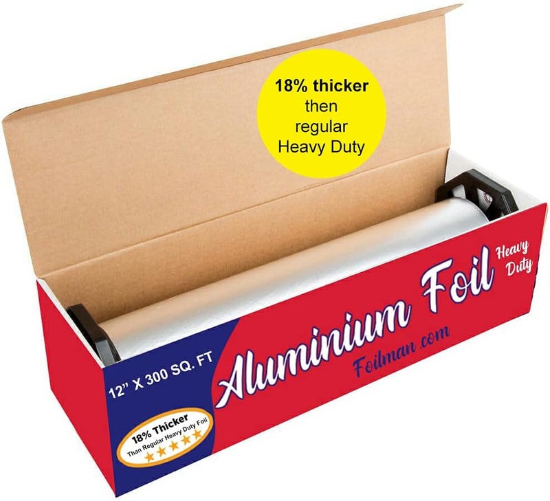 Foilman Thick & Heavy Duty Aluminum Foil Roll with Sturdy Corrugated Cutter Box, Food Safe Cling Wrap for Cooking, Baking, Roasting, Grilling, Freezer Storage - Durable Kitchen Use - 12 in x 300 sq ft - Image 1