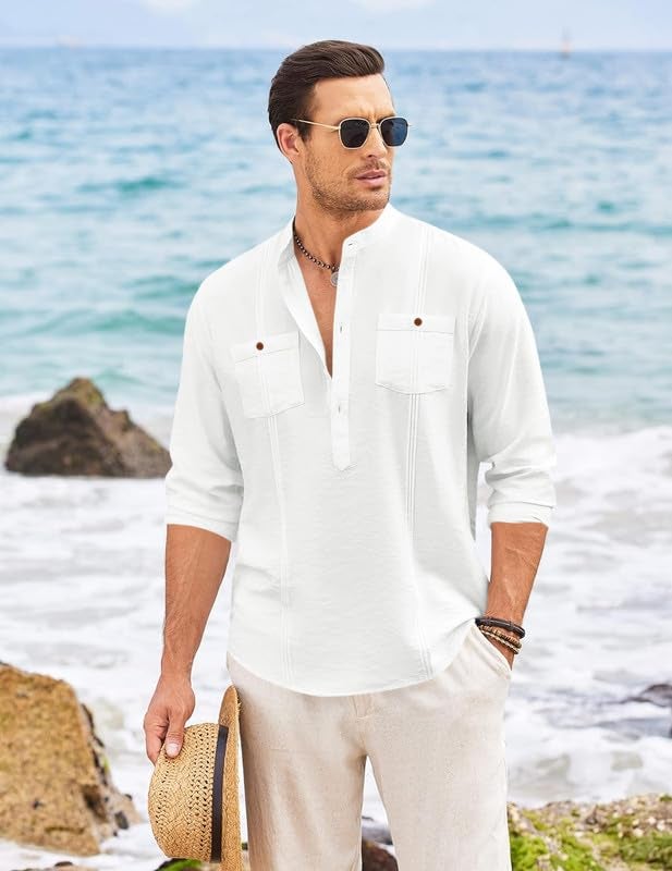 Macsivo Cotton Blend Solid Casual Short Kurta for Men Long Sleeve Mandarin Collar Stylish Shirt Kurta for Men Sky - Image 5