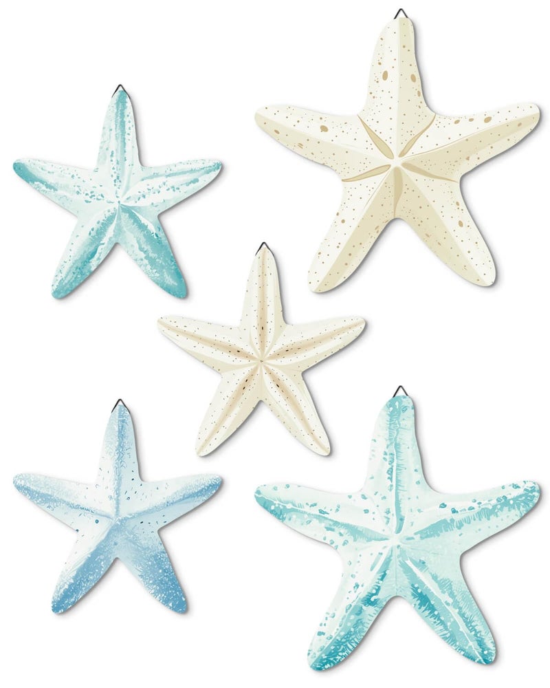 Putuo Decor Coastal Nautical Starfish MDF Wall Art Set of 5 Beach Wall Decor Coastal Hanging DÃ©cor for Bathroom, Living Room, Patio (Flat, It's Not 3D, Not Real Starfish) - Image 1