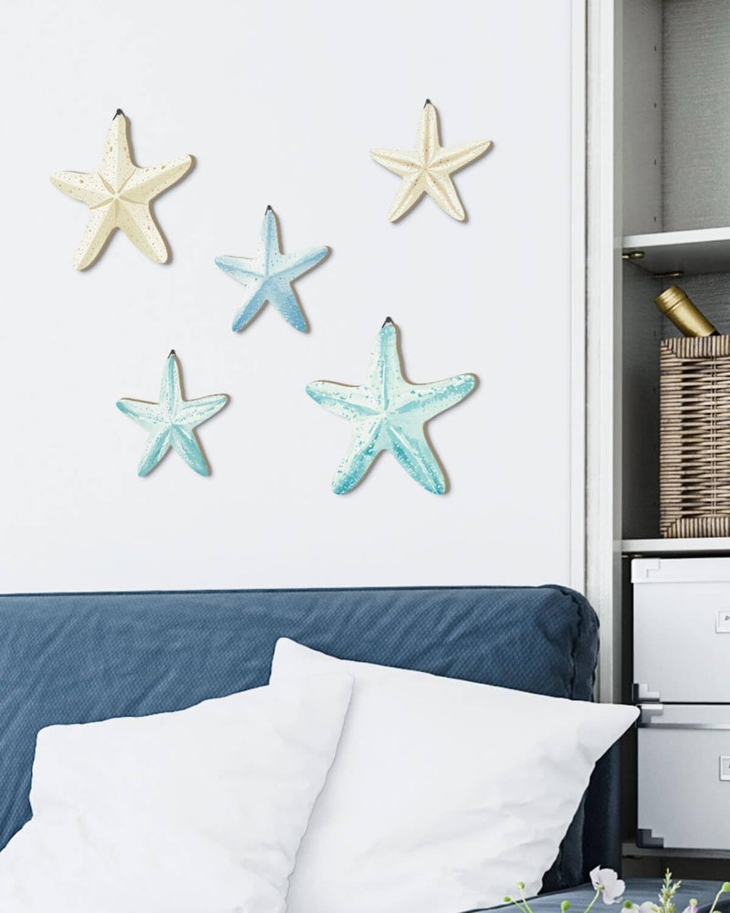 Putuo Decor Coastal Nautical Starfish MDF Wall Art Set of 5 Beach Wall Decor Coastal Hanging DÃ©cor for Bathroom, Living Room, Patio (Flat, It's Not 3D, Not Real Starfish) - Image 5