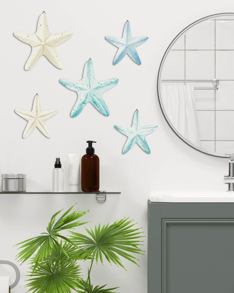 Putuo Decor Coastal Nautical Starfish MDF Wall Art Set of 5 Beach Wall Decor Coastal Hanging DÃ©cor for Bathroom, Living Room, Patio (Flat, It's Not 3D, Not Real Starfish) - Image 3
