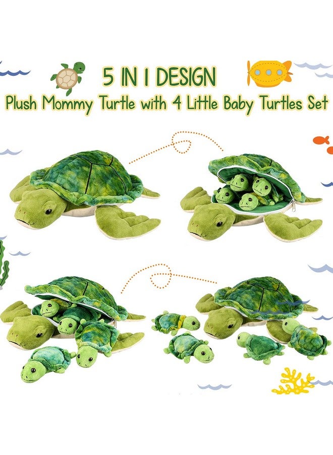 Aoriher 5 Piece Plush Sea Turtle Set - 12 Inch Mom with 4 Little Turtles, Soft Plush Stuffed Animal Toys for Birthday Party Favors, Easter, Christmas - Image 3