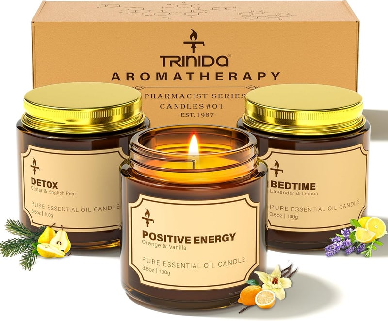 TRINIDa Scented Candles Gifts for Women, 3 Jar 3.5oz Soy Wax Candles for Deep Sleep & Positive Energy & Detox, 90-105 Hours Long Burning, Aromatherapy Candle Gift Set, Birthday Gifts for Women - Image 1