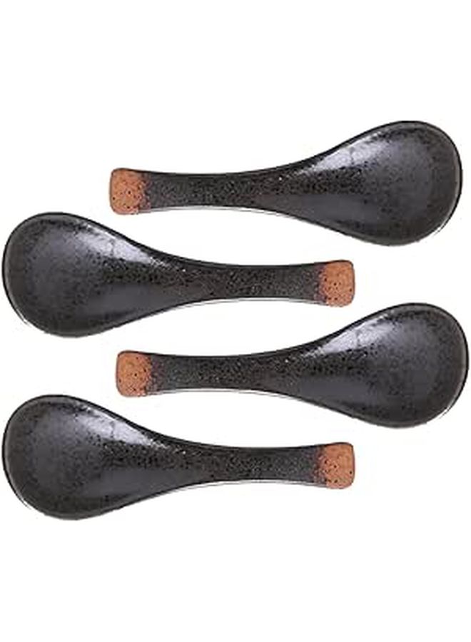 Japanese Ceramic Soup Spoons Set of 4 Small Ramen Spoons for Home Kitchen Dining - Image 1