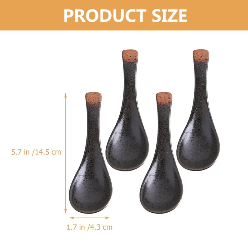 Japanese Ceramic Soup Spoons Set of 4 Small Ramen Spoons for Home Kitchen Dining - Image 3