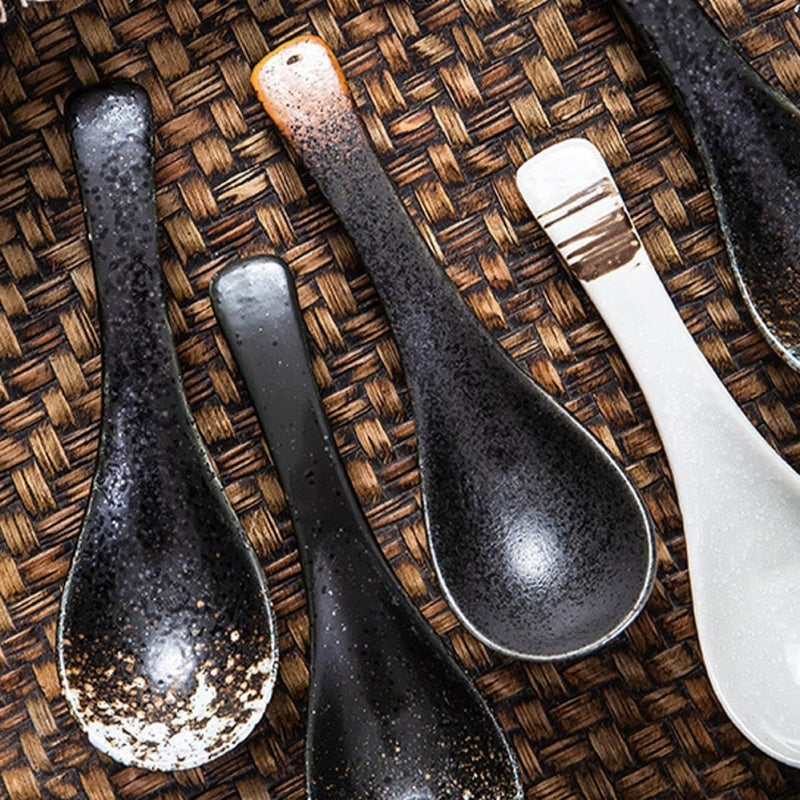 Japanese Ceramic Soup Spoons Set of 4 Small Ramen Spoons for Home Kitchen Dining - Image 5
