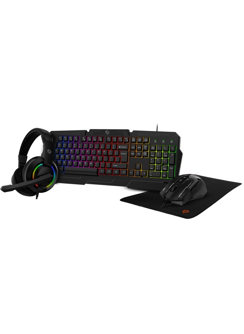 porodo - 4 in 1 Gaming Kit with Keyboard / Head phone / Mouse and Mouse Pad / Windows and Linux Compatibility / 13 RGB Light Mode - Black - Image 1