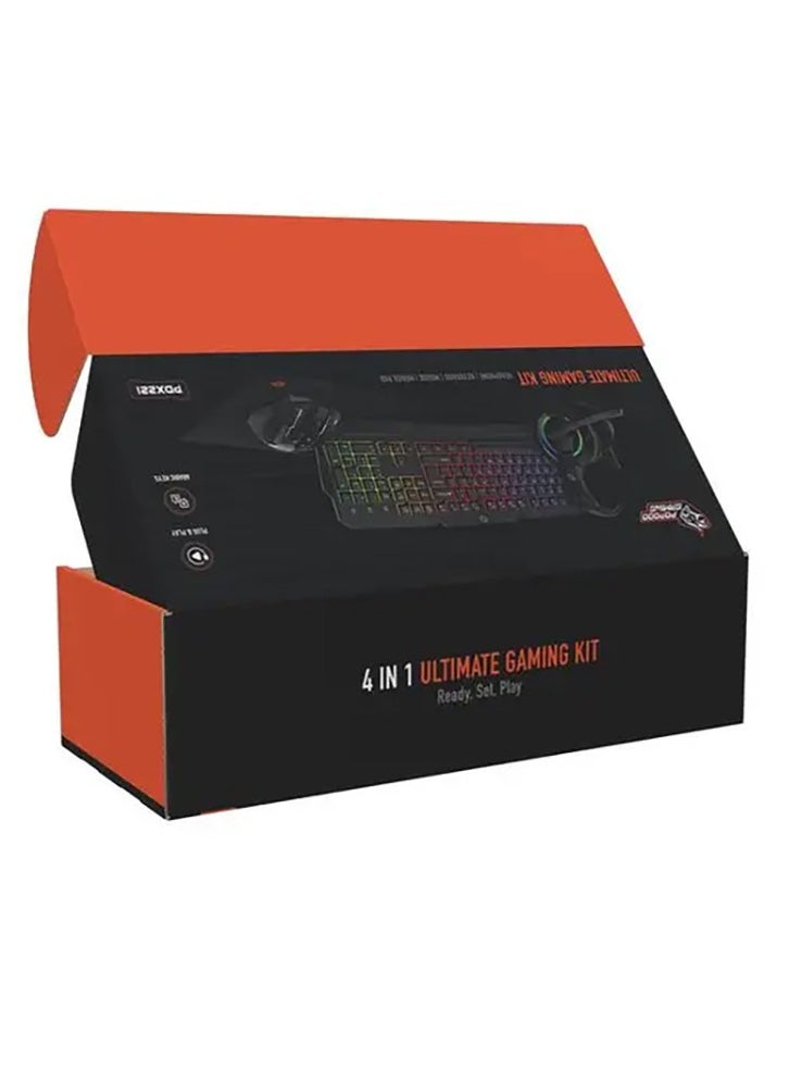 porodo - 4 in 1 Gaming Kit with Keyboard / Head phone / Mouse and Mouse Pad / Windows and Linux Compatibility / 13 RGB Light Mode - Black - Image 1