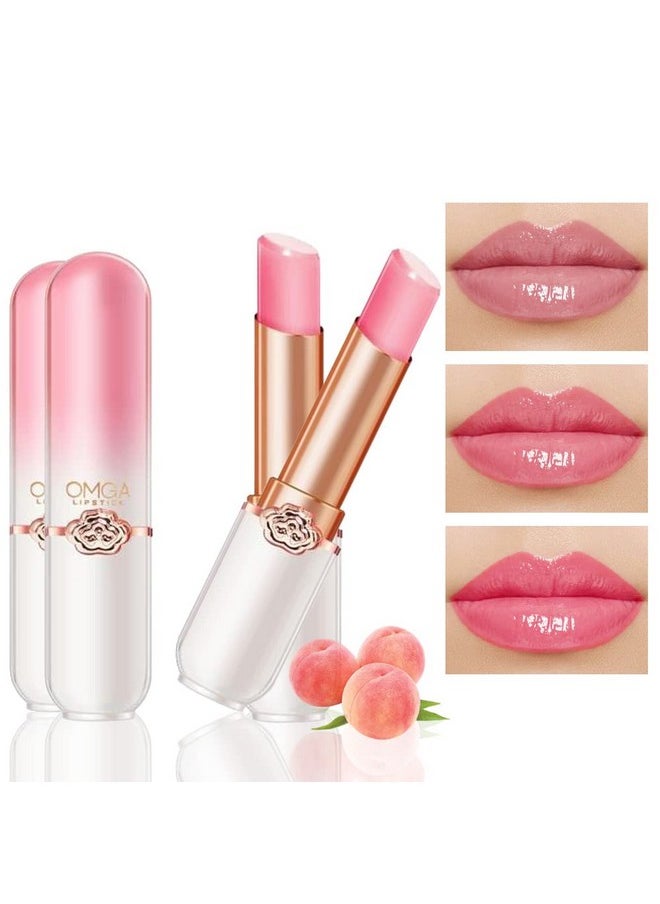BINGBRUSH BINGBRUSH 2 Pcs Peach Color Changing Lipstick Queen,PH Mood Long Lasting Labiales Lip Gloss Lip Balm Tinted Magic Lip Stain Makeup Lipstick Set for Women  - Image 1