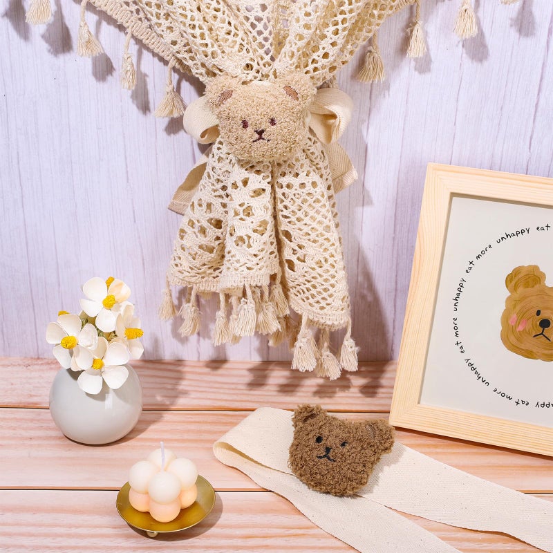 Whaline 4Pcs Bear Curtain Ties Cute Cartoon Bear Curtain Tieback Decorative Embroidered Animal Shape Rope Holdbacks for Home Office Bedroom Living Room Window Treatment Decor - Image 5