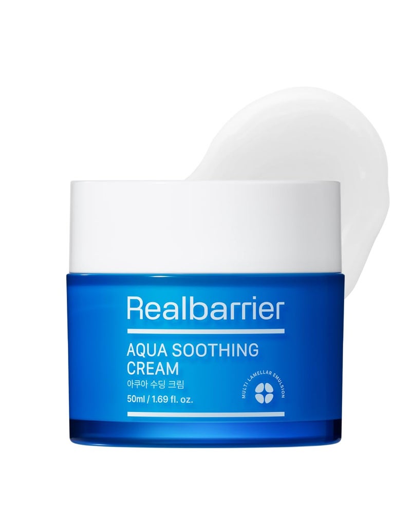 Real Barrier Aqua Soothing Cream 17 FlOz 50ml Hyaluronic Acid Facial Cream Redness Relief Face Cream for Sensitive Skin  Face Moisturizer for Dry Skin Calming Chamomile Extract Korean Skincare