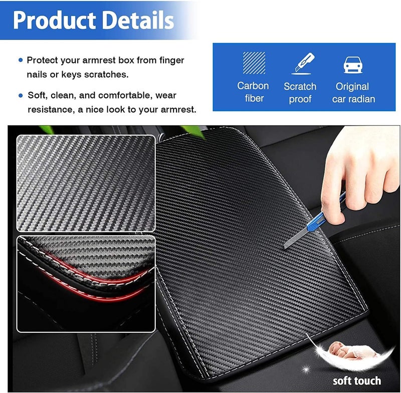 Autorder Center Console Cover for Chevy Blazer Chevrolet Blazer 2019 2020 2021 2022 2023 2024 2025 Accessories Carbon Fiber Armrest Cover Anti-Scratch Leather Armrest Protector - Image 5
