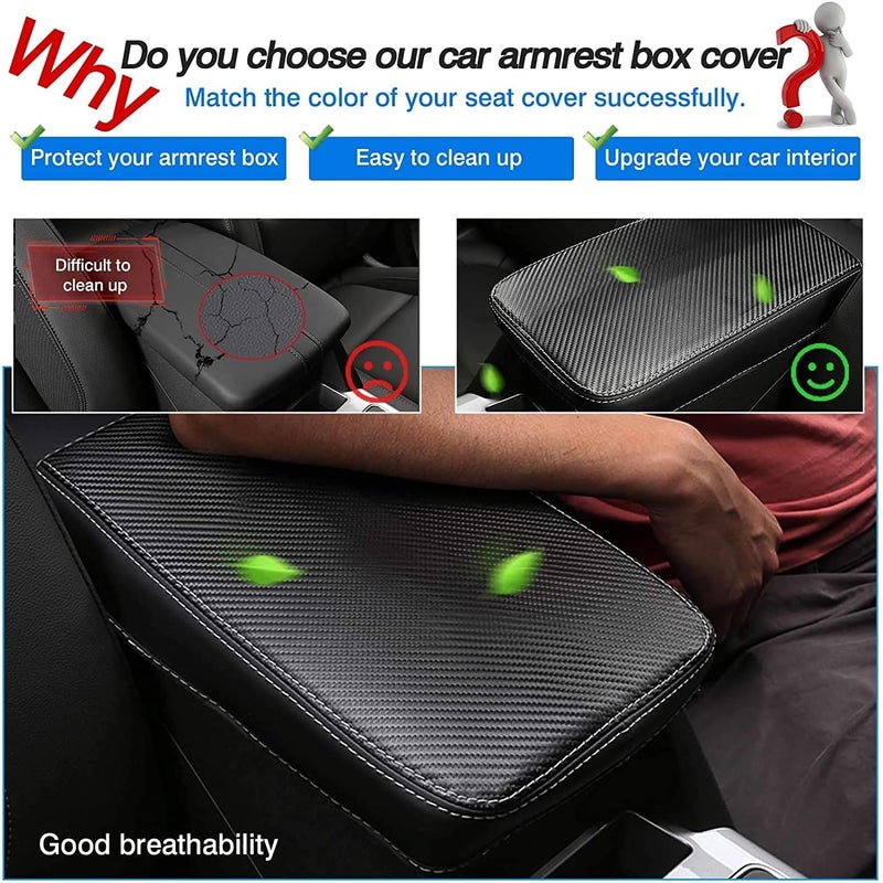 Autorder Center Console Cover for Chevy Blazer Chevrolet Blazer 2019 2020 2021 2022 2023 2024 2025 Accessories Carbon Fiber Armrest Cover Anti-Scratch Leather Armrest Protector - Image 3