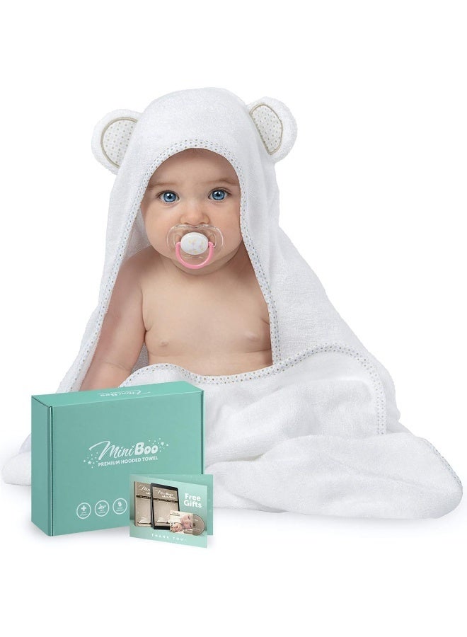 MINIBOO Hooded Baby Towels for Newborn - Super Soft Baby Bath Towels with Hood, Highly Absorbent Viscose Made from Bamboo Hooded Towel for Infant, Toddler and Kids, Baby Essentials - Image 1