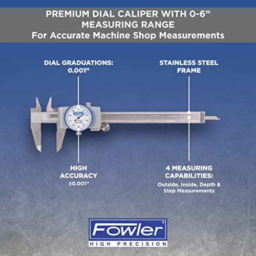 Fowler 52-008-706-0, Premium Dial Caliper With 0-6" Measuring Range (White) - Image 2