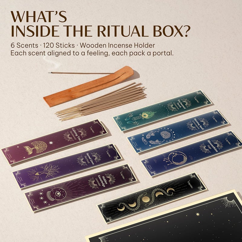 Varonite Mystical Guide Incense Sticks Variety Pack of 6 (120 Insence-Sticks) with Holder: Patchouli, Lavender, Sandalwood, Cinnamon, Lemongrass, Sage Inscents-Stick, Organic Incense Stick Non Toxic - Image 5