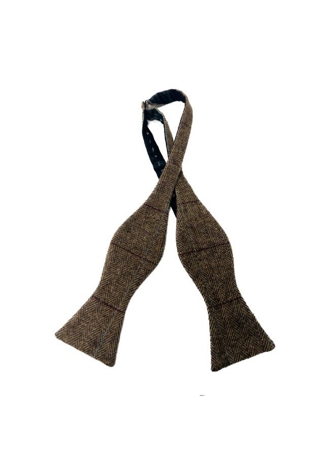 Luxury Brown Herringbone Tweed Self-Tie Bow Tie
