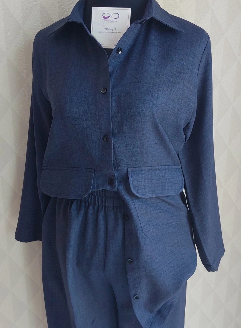 ALREESH ALBANAFSAJI ALREESH 25 TRAVEL SET JACKET AND PANTS PLAIN  BLUE  - Image 1
