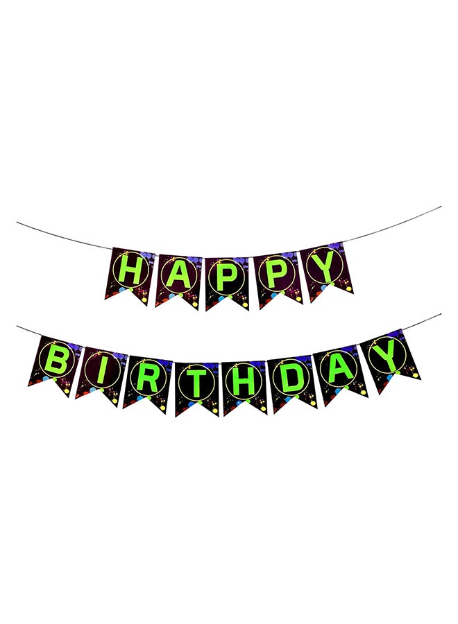 Goldedge Happy Birthday Card Banner - 5m Long Black Banner with Green Letters and Multicolor Paint Spots, Perfect for Birthday Parties - Image 1
